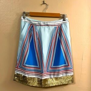 Anthropologie Isani Blue Abstract Vibrant Gold Sequin Mini Skirt 4